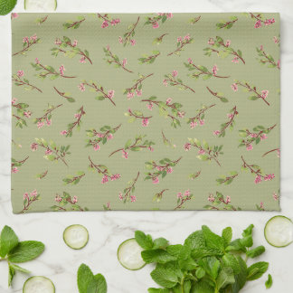 Blommigt Wildblommor på Grönten Pistachio Kökshandduk
