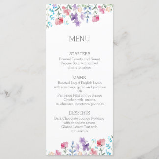 Blommigt Wildblommor Rustic Bröllop Dinner Menu Meny