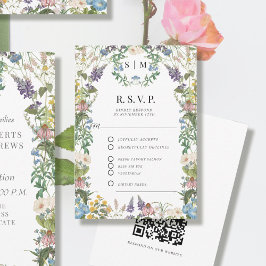 Blommigt Wildbloms Meadow Vår QR-kod Bröllop OSA Kort