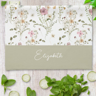 Blommigt Wildbloms Personlig Monogram Kökshandduk