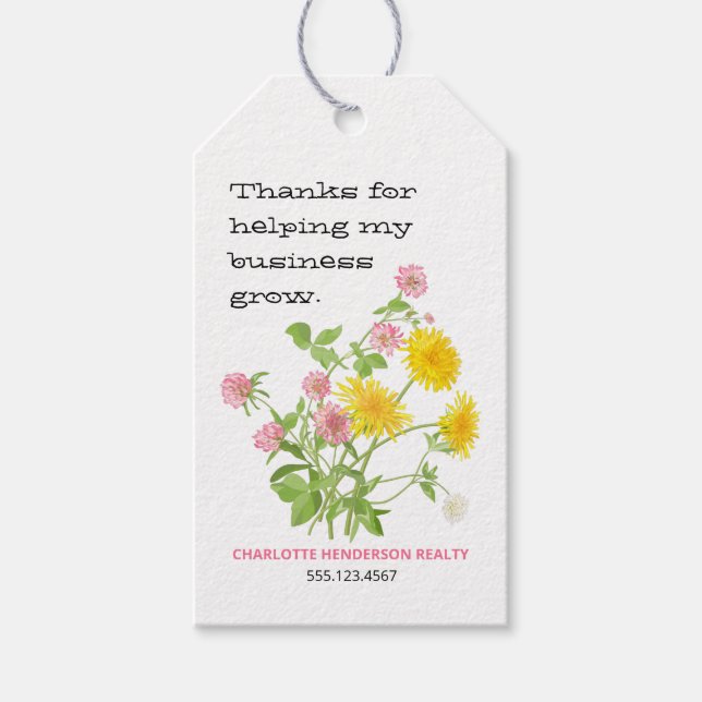 Blommigt Wildblomskundens Tack Presentetikett (Framsidan)