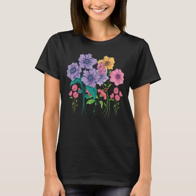 Blommigt Wildblomstervackra Garden Flower-Blommar T Shirt (Framsida)