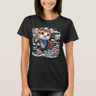 Blommigt Winter Kitten Älskare japansk Art Cute Ca T Shirt