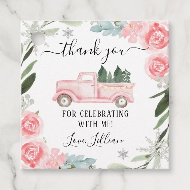 Blommigt Winter Lastbil Tack Märkre Gåvor Etiketter (Framsida)