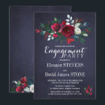 Blommigt Winter Navy Red Jul Förlovningsfest Inbjudningar<br><div class="desc">Blommigt Rustik rödburgundi och vit peony ro bouquet med vintern säsong grönt fir grenar,  rödbär och förlovningsfest med blad med en elegant modern gräs utbytbar manustext över en contemporary vid midnattsflottan med blå kritbakgrund.          Ideal för en vinterjul mörk i blommigt party.</div>