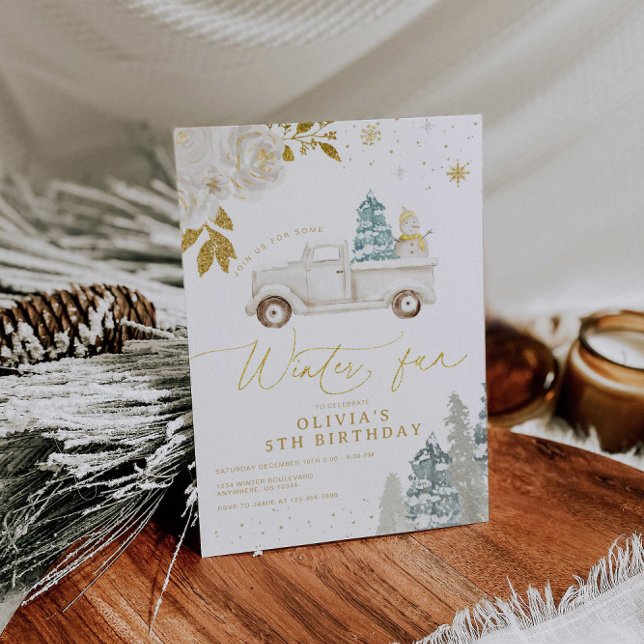 Blommigt Winter Snögubbe Födelsedagsfest Inbjudningar (Skapare uppladdad)