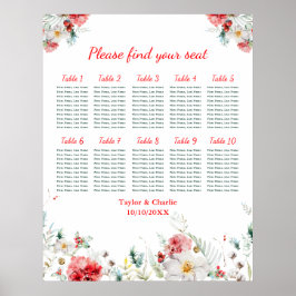 Blommigt Winter Wedding 10 Bord Sittdiagram Poster