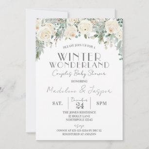 Blommigt Winter Wonderland, Par Baby Shower Inbjudningar