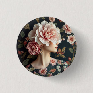 Blommigt Woman Art - Levande liv i fullt bloom Knapp