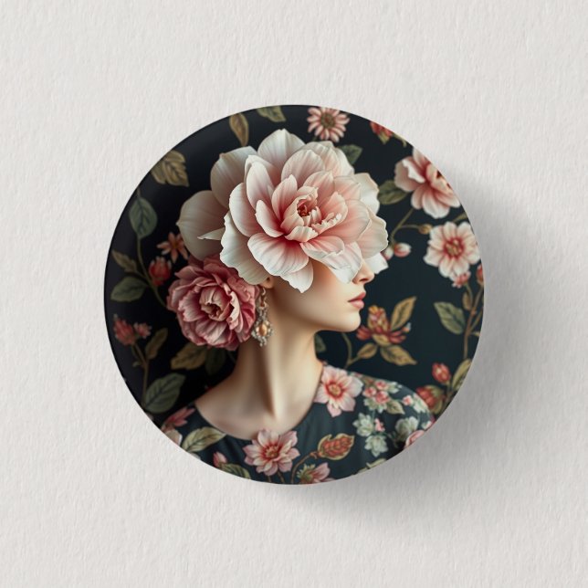 Blommigt Woman Art - Levande liv i fullt bloom Knapp (Framsida)