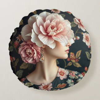 Blommigt Woman Art - Levande liv i fullt bloom Rund Kudde