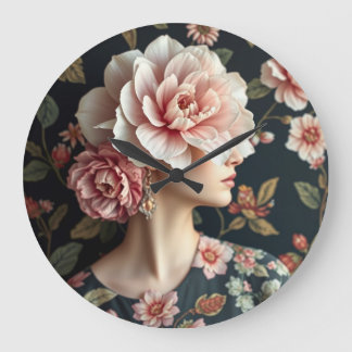 Blommigt Woman Art - Levande liv i fullt bloom Stor Klocka