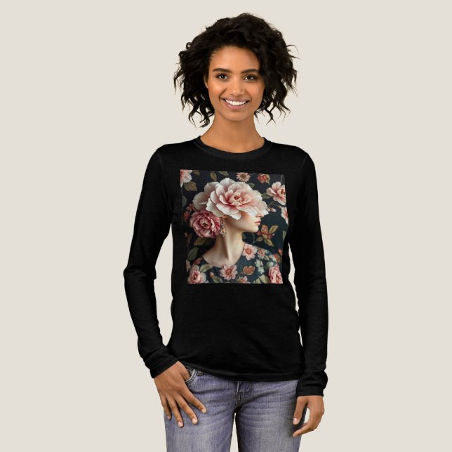 Blommigt Woman Art - Levande liv i fullt bloom T Shirt (Hel framsida)