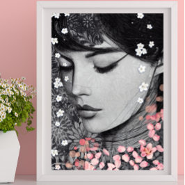Blommigt Woman Botanian rosa Fantasy Pop Art Poster