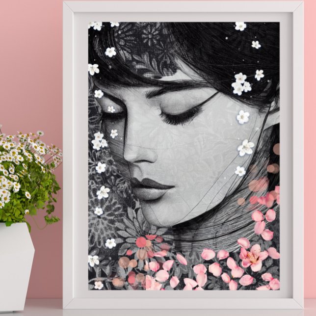 Blommigt Woman Botanian rosa Fantasy Pop Art Poster (Skapare uppladdad)