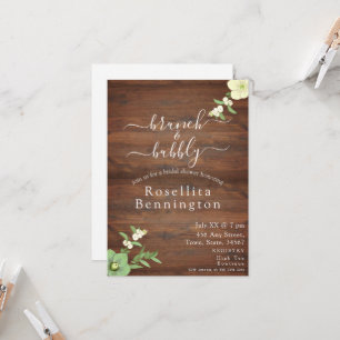 Blommigt Wood Brunch och Bubly Möhippa Inbjudningar