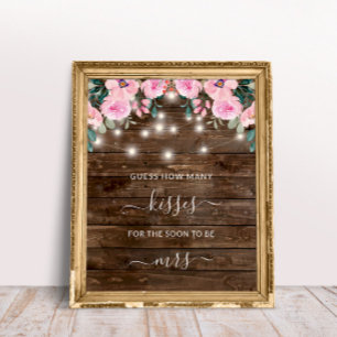Blommigt Wood Rustic Ljus Hur många kisses-spel Poster