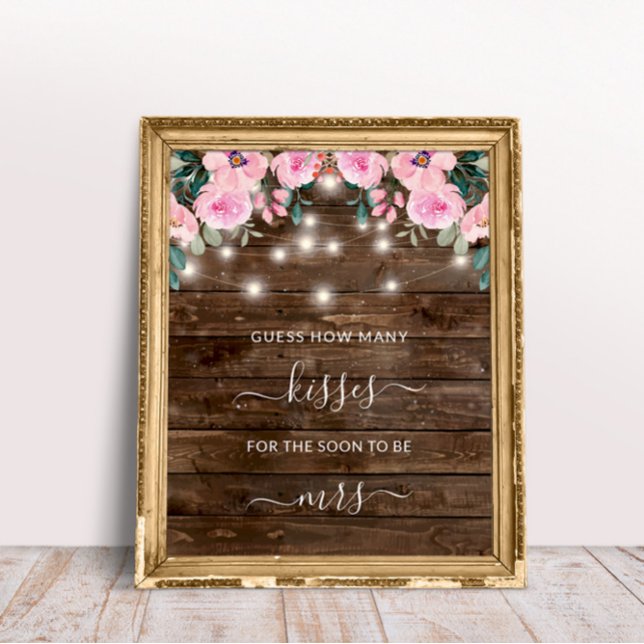 Blommigt Wood Rustic Ljus Hur många kisses-spel Poster (Skapare uppladdad)