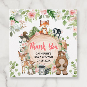 Blommigt Wood Slice Baby Shower för trädjur Gåvor Etiketter