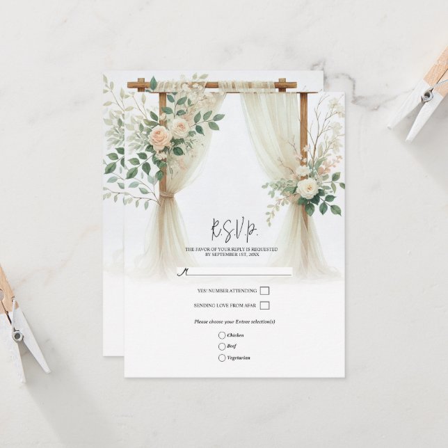 Blommigt Wooden Arch Greenery Ro Bröllop OSA Inbjudningar (Fram/Back In Situ)