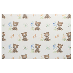 Blommigt Woodland Animals Baby Bear Girl Nursery Tyg
