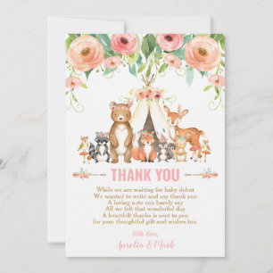 Blommigt Woodland Animals Baby Shower Forest Girl Tack Kort