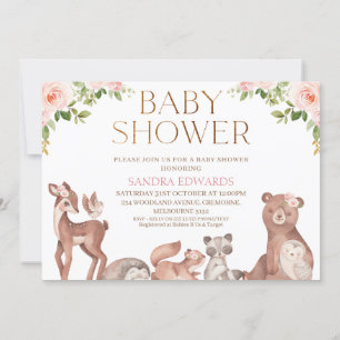  Blommigt Woodland Animals Baby Shower Inbjudningar