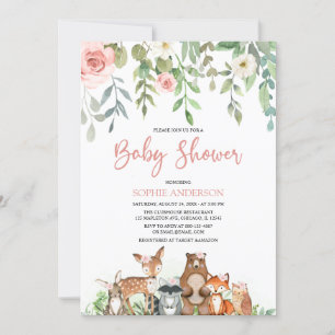  Blommigt Woodland Animals Baby Shower Inbjudningar