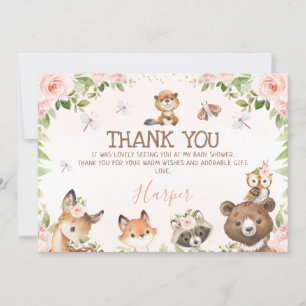 Blommigt Woodland Animals Baby Shower Tack för dit Inbjudningar