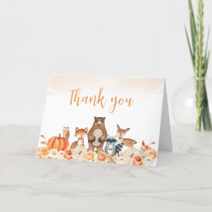 Blommigt Woodland Animals Baby Shower Tack för dit Kort