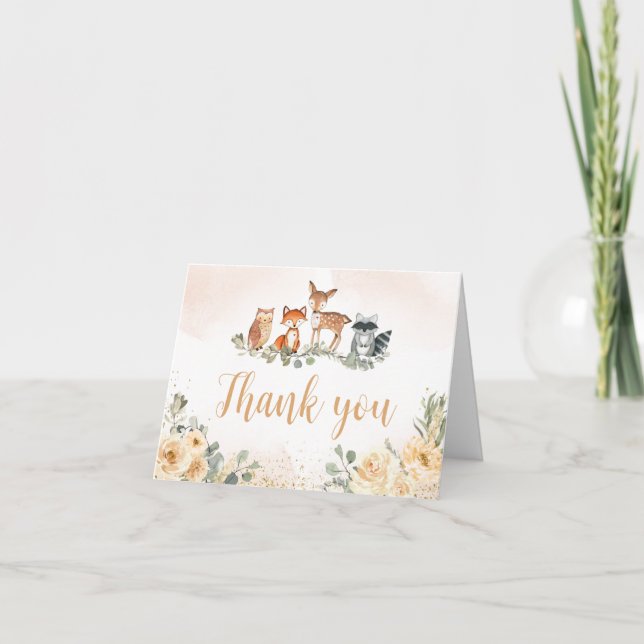 Blommigt Woodland Animals Baby Shower Tack Kort (Framsida)