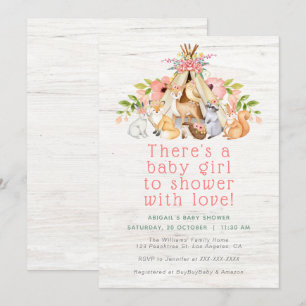 Blommigt Woodland Animals Camping Girl Baby Shower Inbjudningar