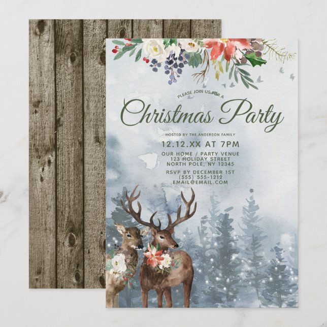 Blommigt Woodland Forest Animals jul Party Inbjudningar (Fram/baksida)
