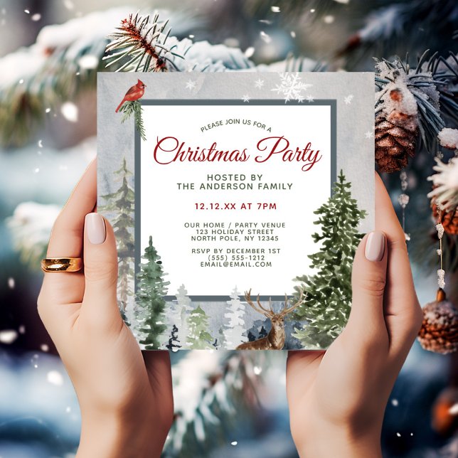Blommigt Woodland Forest Animals jul Party Inbjudningar (Front of Invitation)
