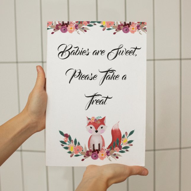 Blommigt Woodland Fox Baby Shower-skylt Poster (Skapare uppladdad)