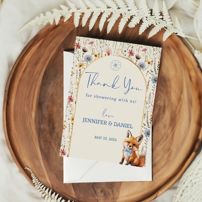 Blommigt Woodland Fox Baby Shower Tack Kort (Skapare uppladdad)