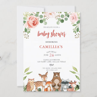 Blommigt Woodland Girl Baby Shower Inbjudningar