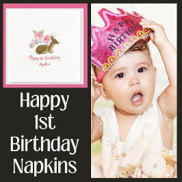 Blommigt Woodland Girl's 1st Birthday Pappersservett