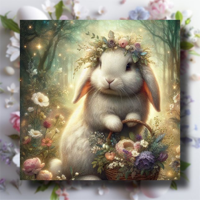 Blommigt Woodlands Whimsical Bunny Påsk Julkort (Skapare uppladdad)