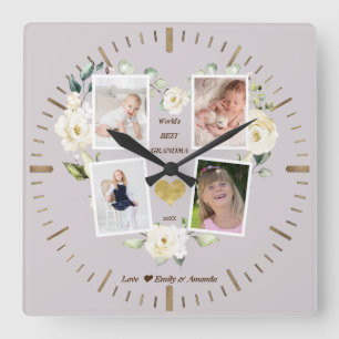 Blommigt World's Best Grandma Photo Mors dag Fyrkantig Klocka