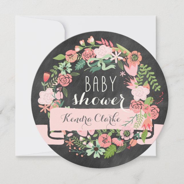 BLOMMIGT WREATH CHALKBOARD | BABY SHOWER-ANBUDSINF INBJUDNINGAR (Framsida)