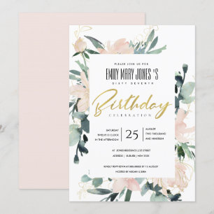 BLOMMIGT WREATH WATERCOLOR ALLA ÅLDER BIRTHDAY INBJUDNINGAR