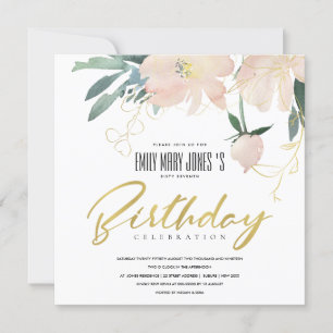 BLOMMIGT WREATH WATERCOLOR ALLA ÅLDER BIRTHDAY INBJUDNINGAR