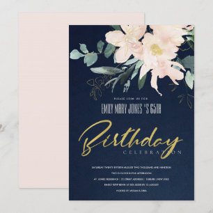 BLOMMIGT WREATH WATERCOLOR ALLA ÅLDER BIRTHDAY INBJUDNINGAR