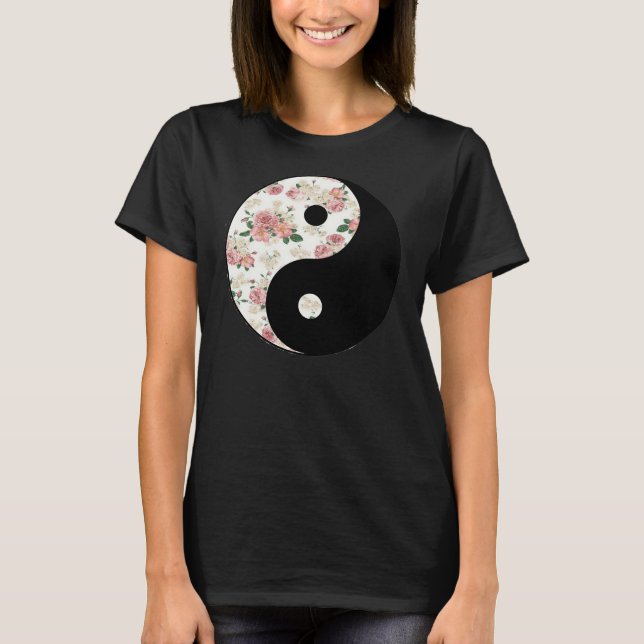 Blommigt Yin och Yang T Shirt (Framsida)
