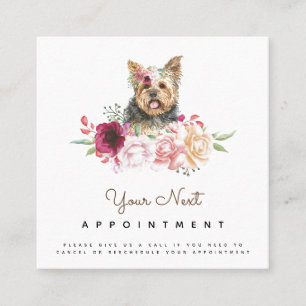 Blommigt Yorkshire Terrier Hund Möte Reminder Fyrkantigt Visitkort