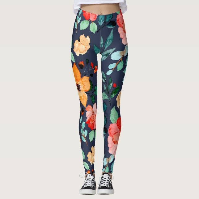 Blommigt Yta Mönster - Mode dekorativ Vår Leggings (Framsida)