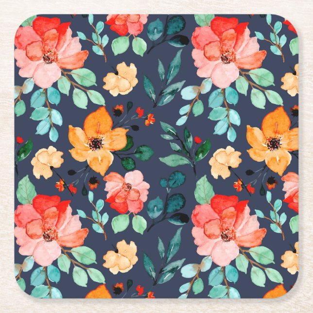 Blommigt Yta Mönster - Mode dekorativ Vår Underlägg Papper Kvadrat (Framsidan)