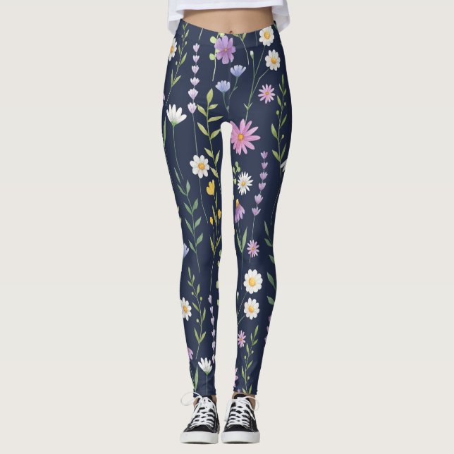 Blommigt Yta Mönster-Mode-Vår blommor Leggings (Framsida)