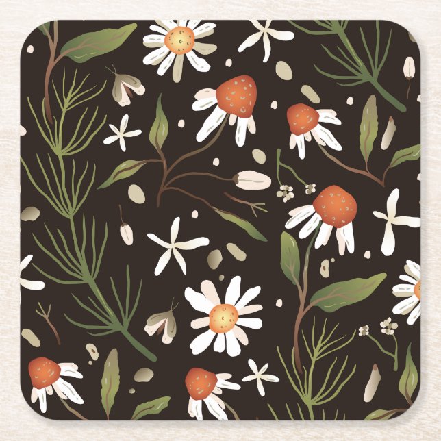 Blommigt Yta Mönster Mode Vår Underlägg Papper Kvadrat (Framsidan)